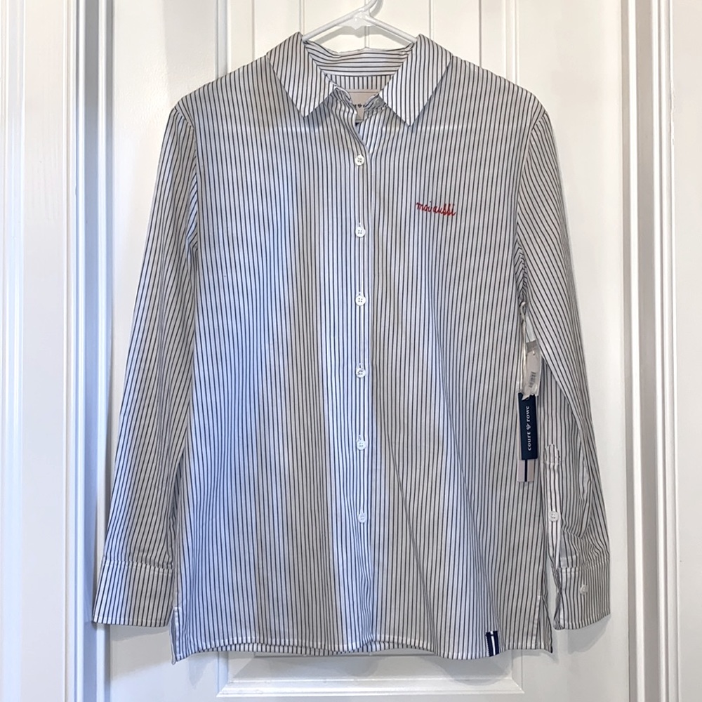 Black & white Striped Button Down Blouse